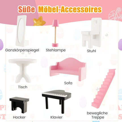Dollhouse wooden 2-story dollhouse with accessories & furniture 81 x 30 x 86 cm white