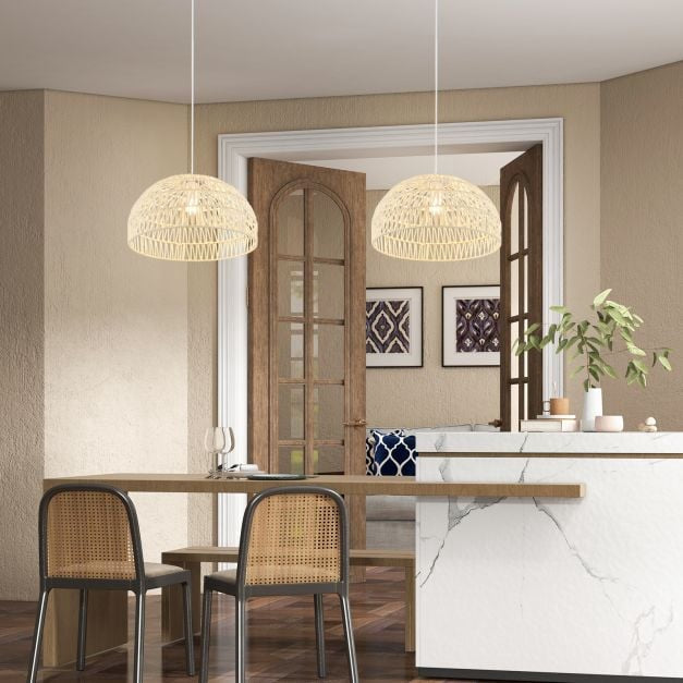 Dome Paper Pendant Ceiling Light, Adjustable Rope, Beige