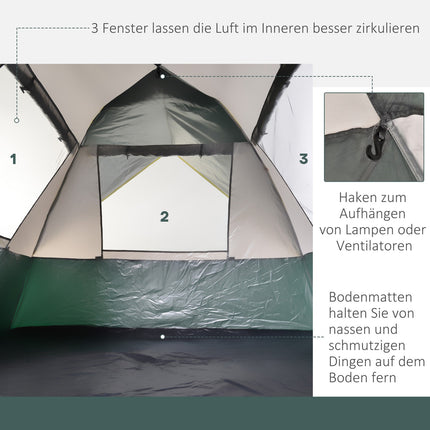 Kupolový stan pro 3 osoby, voděodolný polyester, zelený, 205x195x135cm