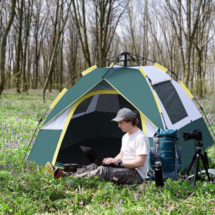 Kupolový stan pro 3 osoby, voděodolný polyester, zelený, 205x195x135cm