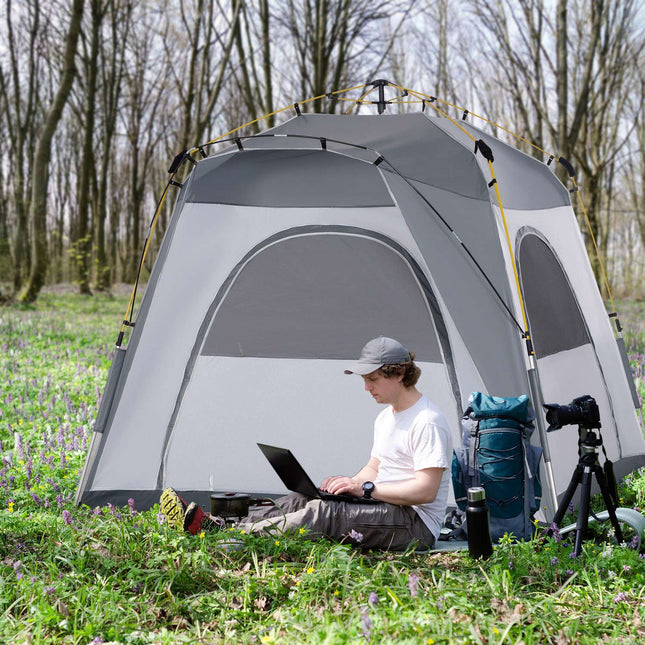 Koepeltent voor 4 personen, lichtgewicht, stabiel, waterdicht, UV 50+, pop-up kampeertent met haak, deur, raam, grondzeil, familietent met 1000 mm waterkolom, tent voor kamperen, reizen, trekking, tuin