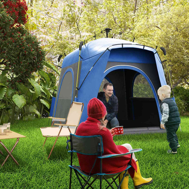 Koepeltent voor 4 personen, lichtgewicht, stabiel, waterdicht, UV 50+, pop-up kampeertent met haak, deur, raam, grondzeil, familietent met 1000 mm waterkolom, tent voor kamperen, reizen, trekking, tuin