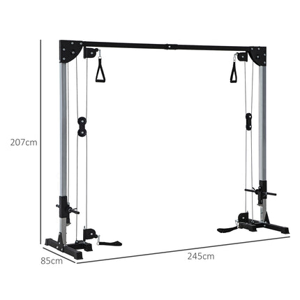 Kladková posilovací stanice domů, závaží až 50 kg na stranu, kladková stanice s madly, samostojná kladková věž na cvičení home gym 245 x 207 cm