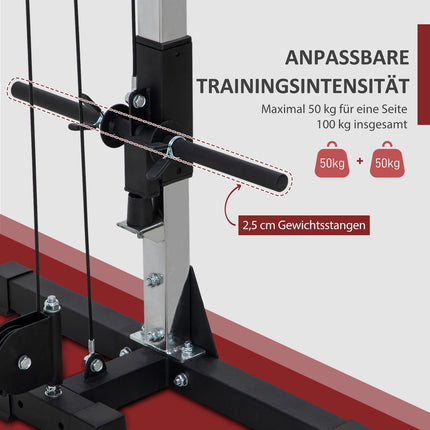 Kladková posilovací stanice domů, závaží až 50 kg na stranu, kladková stanice s madly, samostojná kladková věž na cvičení home gym 245 x 207 cm