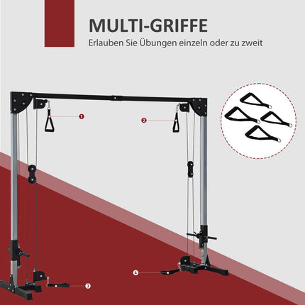 Kladková posilovací stanice domů, závaží až 50 kg na stranu, kladková stanice s madly, samostojná kladková věž na cvičení home gym 245 x 207 cm