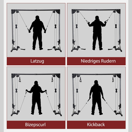 Kladková posilovací stanice domů, závaží až 50 kg na stranu, kladková stanice s madly, samostojná kladková věž na cvičení home gym 245 x 207 cm