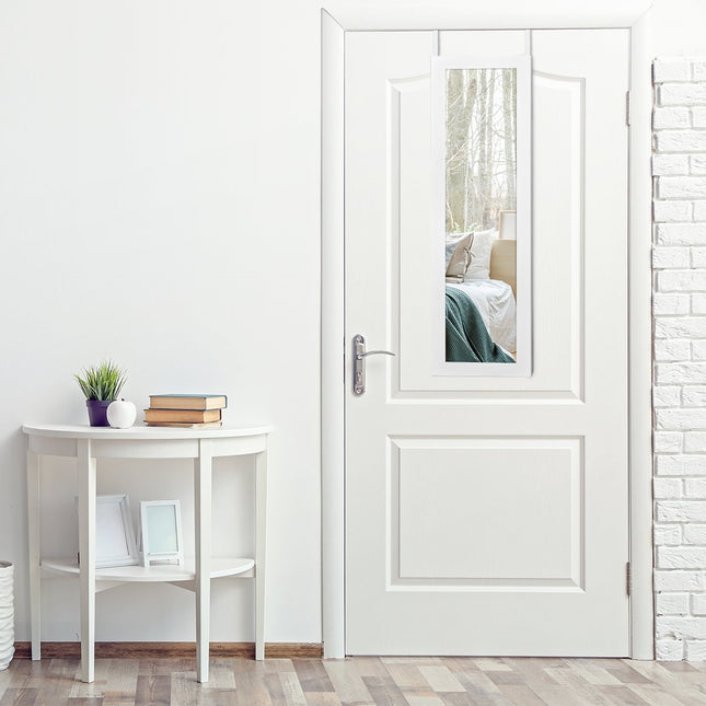 Door and Wall Mounted Jewelry Cabinet Full Length Mirror with Storage Shelves 30 x 8.5 x 129.5 cm White