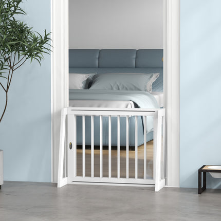 Retractable wooden dog gate, 3 panels, white, 71-190 cm