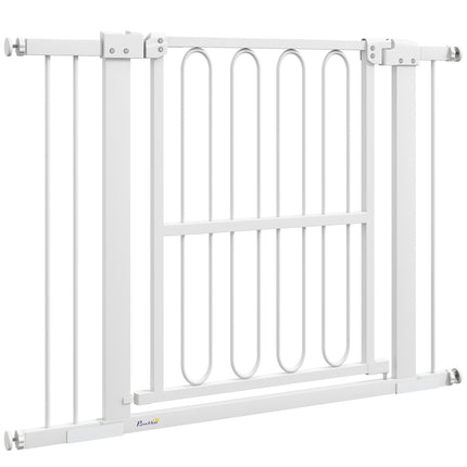 White Steel Dog Gate - No-Drill, Lockable, 76-104 cm