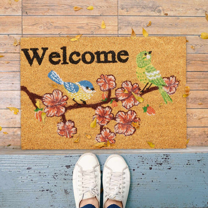 Rohožka z kokosového vlákna „Welcome“ ptáčci