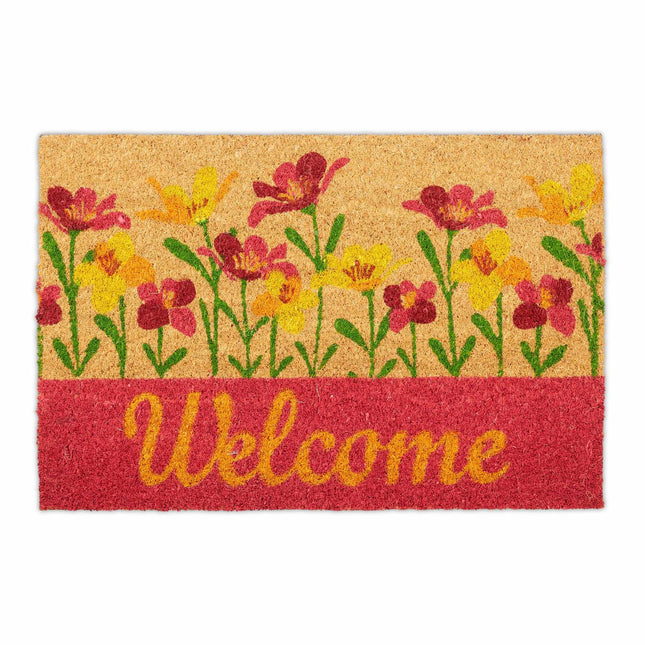 Rohožka z kokosového vlákna „Welcome“ květiny