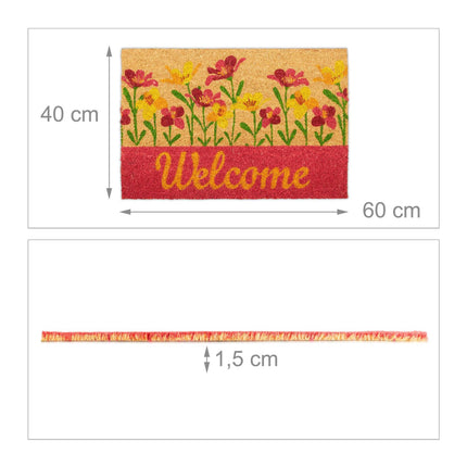 Rohožka z kokosového vlákna „Welcome“ květiny