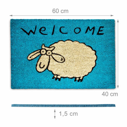 Rohožka z kokosového vlákna „Welcome“ modrá