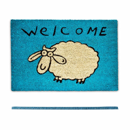 Rohožka z kokosového vlákna „Welcome“ modrá