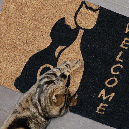 Rohožka z kokosového vlákna „Welcome“ s kočkou