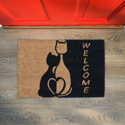 Rohožka z kokosového vlákna „Welcome“ s kočkou