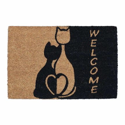 Rohožka z kokosového vlákna „Welcome“ s kočkou