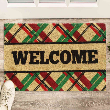 Rohožka z kokosového vlákna „Welcome“ se čtverci