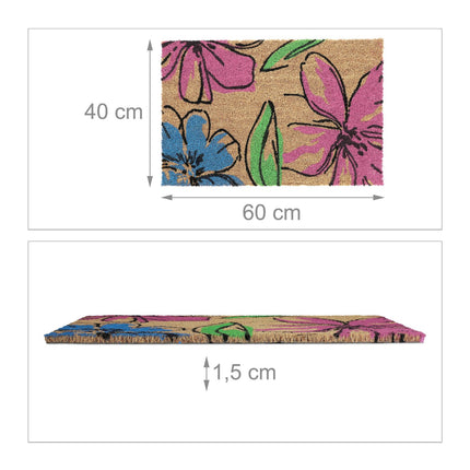 Door mat in coconut with floral motifs