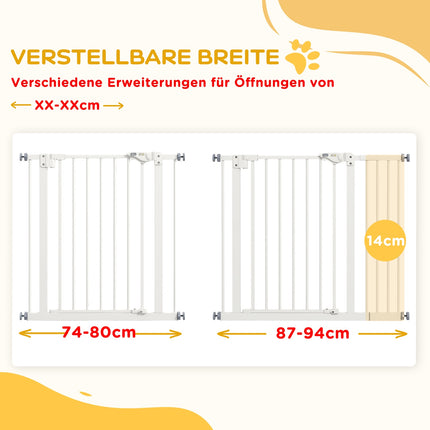 Dog Safety Gate - Expandable Metal, No-Drill, 74-94 cm