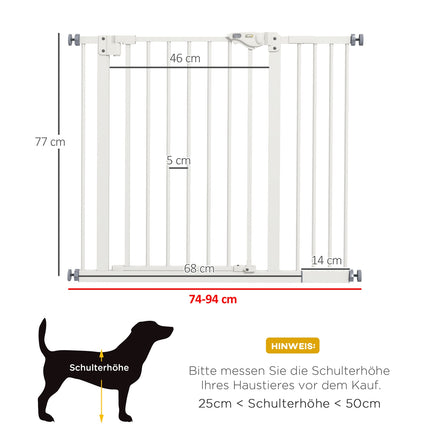 Dog Safety Gate - Expandable Metal, No-Drill, 74-94 cm