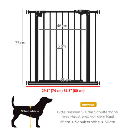 Dog safety stair gate, 74-80 cm, Metal & Plastic, Black