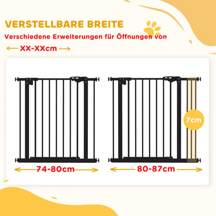 Bezpečnostní zábrana pro psy – nastavitelná, bez vrtání, černá, 74-87 cm