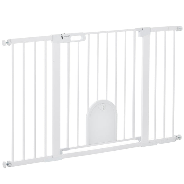White metal stair gate, 75-131cm, secure clamp