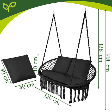 Dvojitá houpačka čapí hnízdo černá, nosnost 300kg, pro 2 osoby