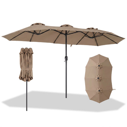 Dvojitý slunečník, 400x215 cm, hnědá, voděodolný