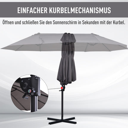 Oboustranný boční slunečník, klika, UV ochrana, tmavě šedá