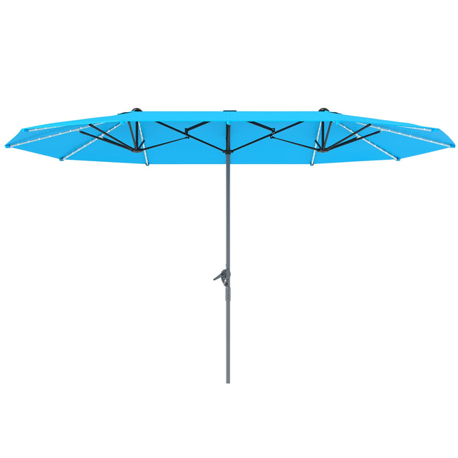 Double parasol with solar cell LEDs, UV 50+ aluminum - blue