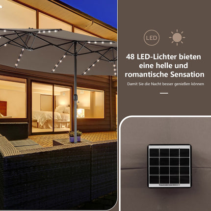 Double Patio Umbrella 470 x 280 cm, Solar LEDs, Base