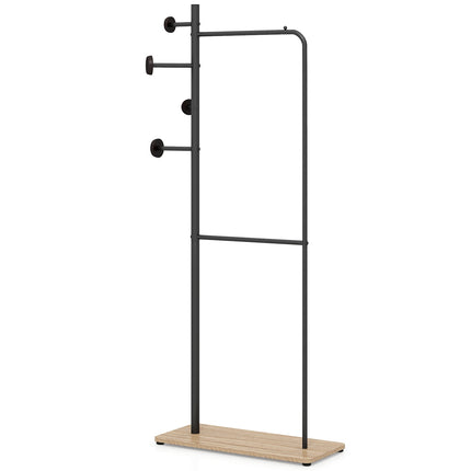 Double Rod Clothes Rack with Wood Hooks and Shelf