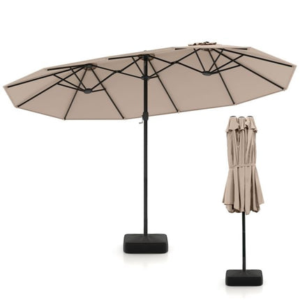 Oboustranný zahradní slunečník se stojanem, hnědá, polyester 180g