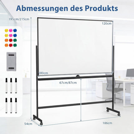 Double-Sided Magnetic Mobile Whiteboard with Adjustable Stand