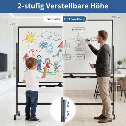 Double-Sided Magnetic Mobile Whiteboard with Adjustable Stand