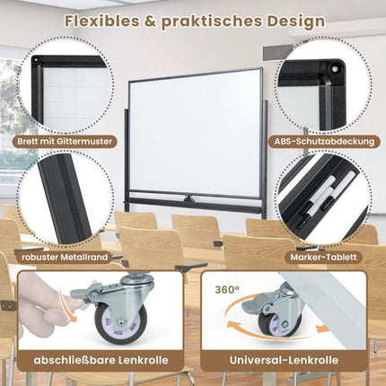 Oboustranná mobilní tabule s mřížkou & stojanem & odkládací lištou 120 x 90 cm černá