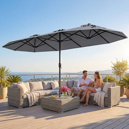 Double-Sided Parasol 4 x 2 m with 36 Solar LED Lights, Crank, Grey