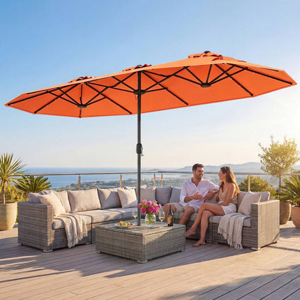 Double-Sided Parasol 4 x 2 m with 36 Solar LED Lights, Crank, Orange