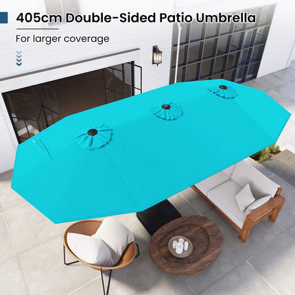 Double-Sided Parasol 4 x 2 m with 36 Solar LED Lights, Crank, Turquoise