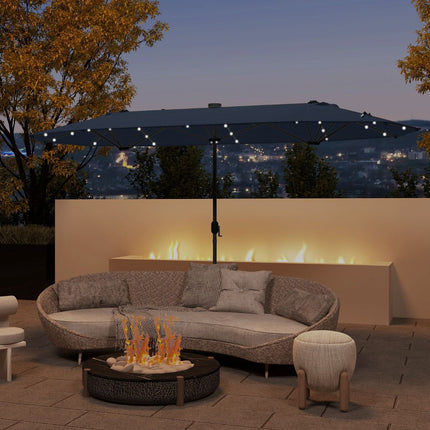 Oboustranný zahradní slunečník 400x200cm, solární LED, stojan