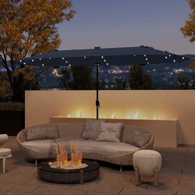Oboustranný zahradní slunečník 400x200cm, solární LED, stojan