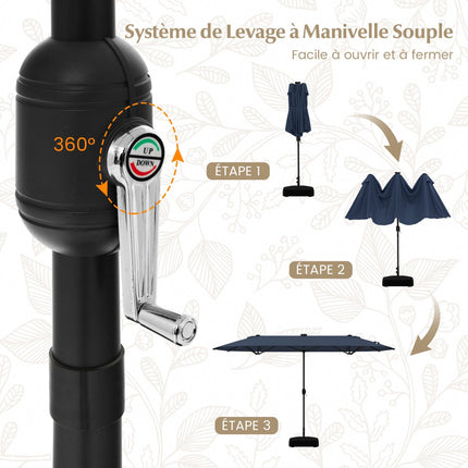 Oboustranný zahradní slunečník 400x200cm, solární LED, stojan
