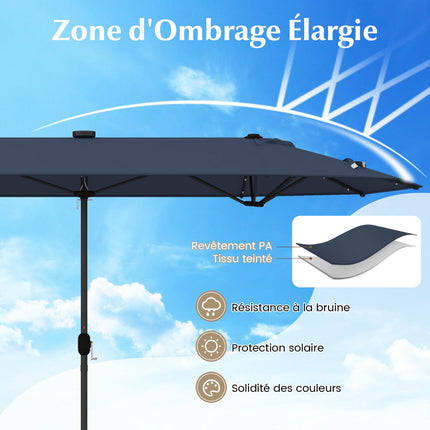 Oboustranný zahradní slunečník 400x200cm, solární LED, stojan