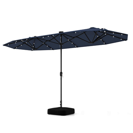 Oboustranný zahradní slunečník 400x200cm, solární LED, stojan