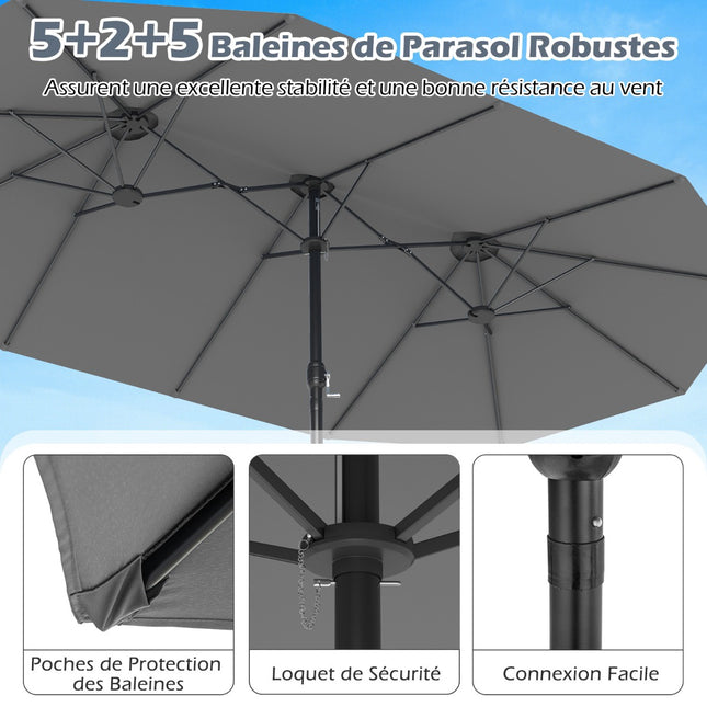 Oboustranný zahradní slunečník 470x285 cm, stojan, UPF 50+