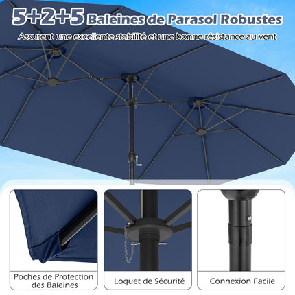 Oboustranný zahradní slunečník 470x285cm, UPF 50+, klika