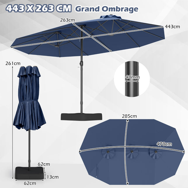 Oboustranný zahradní slunečník 470x285cm, UPF 50+, klika