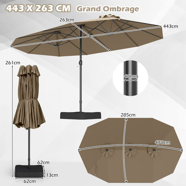 Oboustranný zahradní slunečník 470x285cm, UPF 50+, stojan